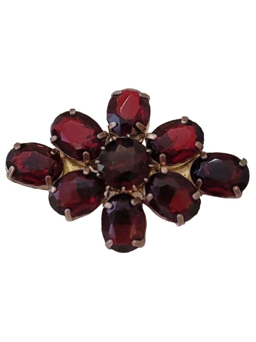 Czechoslovakia Red Garnet Glass Prong Set Rhinestone Flower Cluster Brooch E781